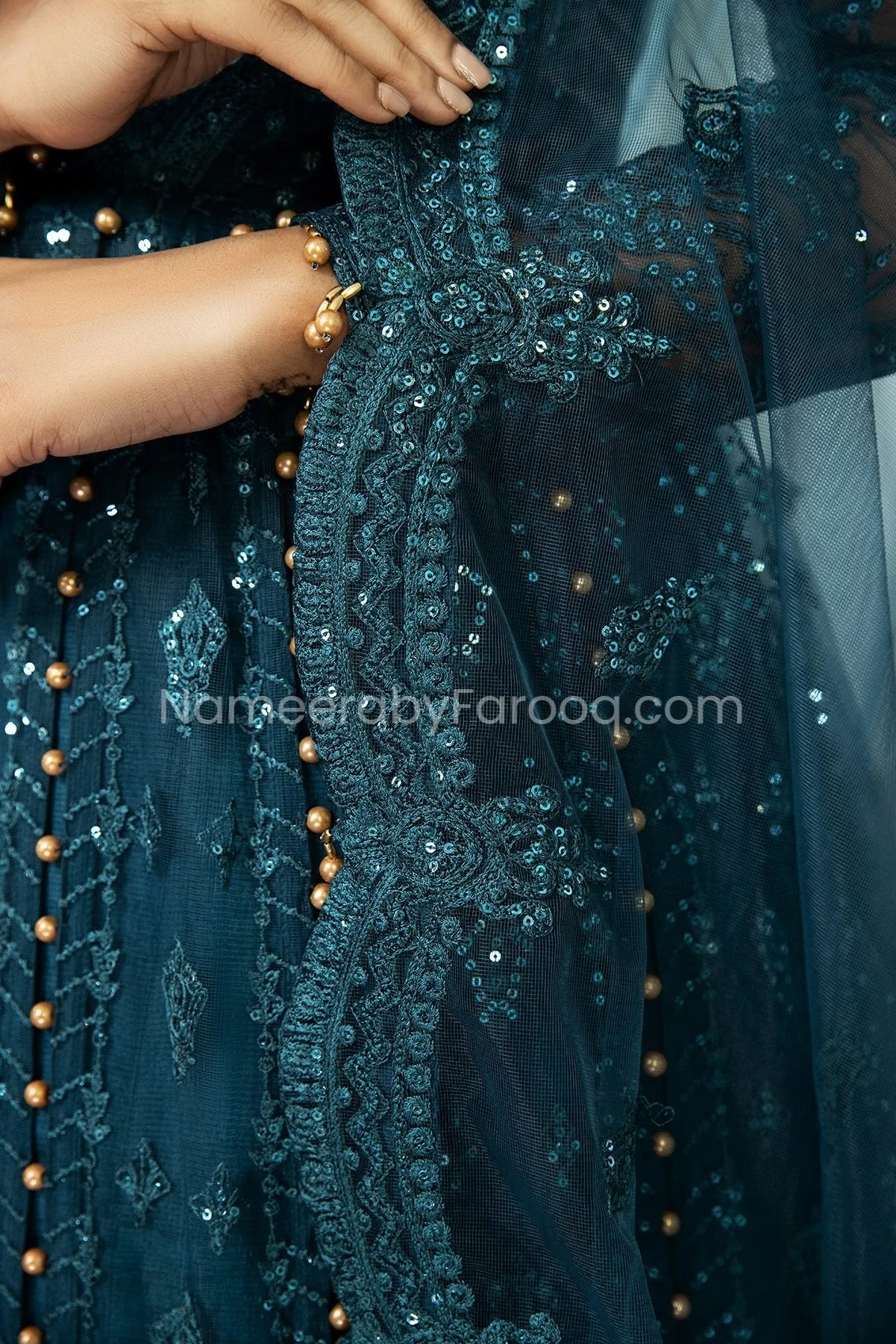 Formal Pakistani Frock Dress in Teal Blue Shade #PF258