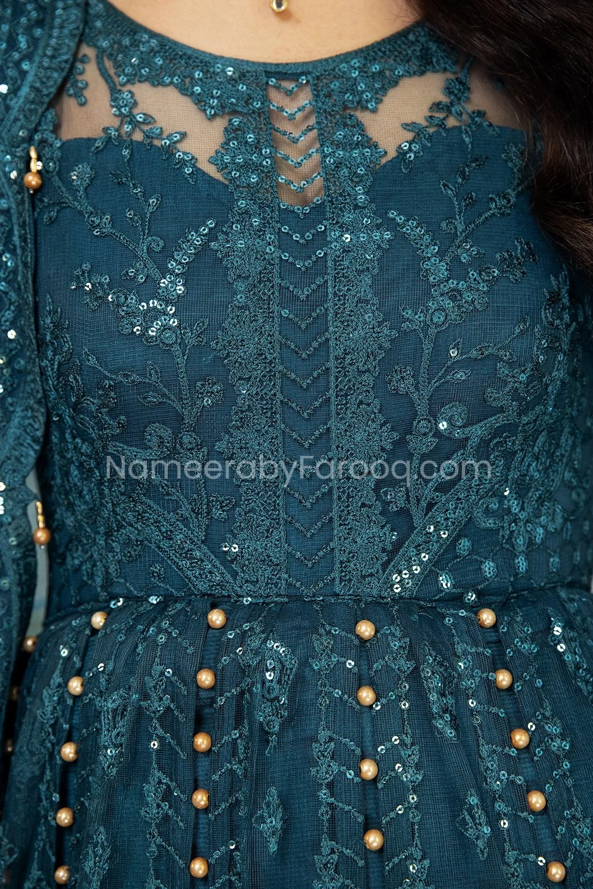 Formal Pakistani Frock Dress in Teal Blue Shade #PF258