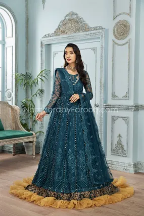 Formal Pakistani Frock Dress in Teal Blue Shade #PF258