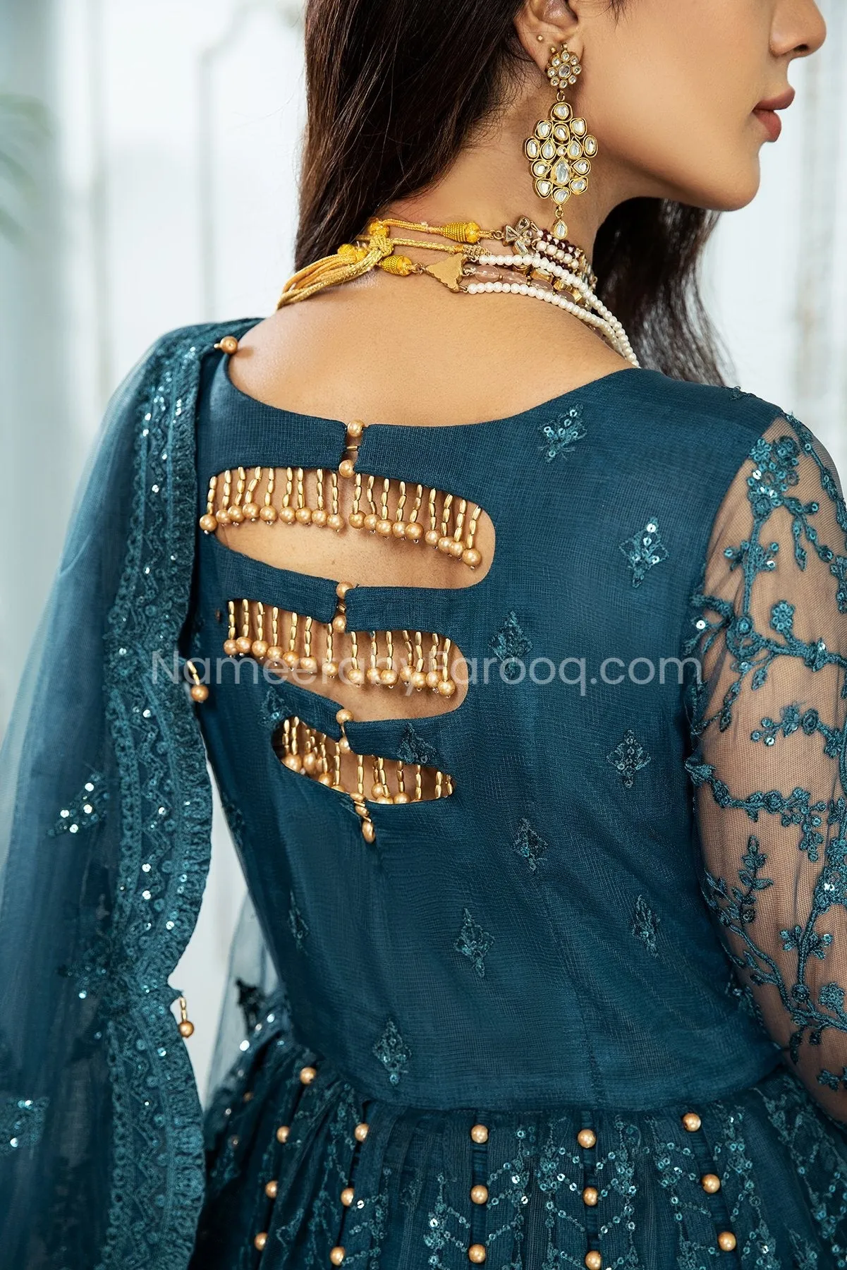 Formal Pakistani Frock Dress in Teal Blue Shade #PF258