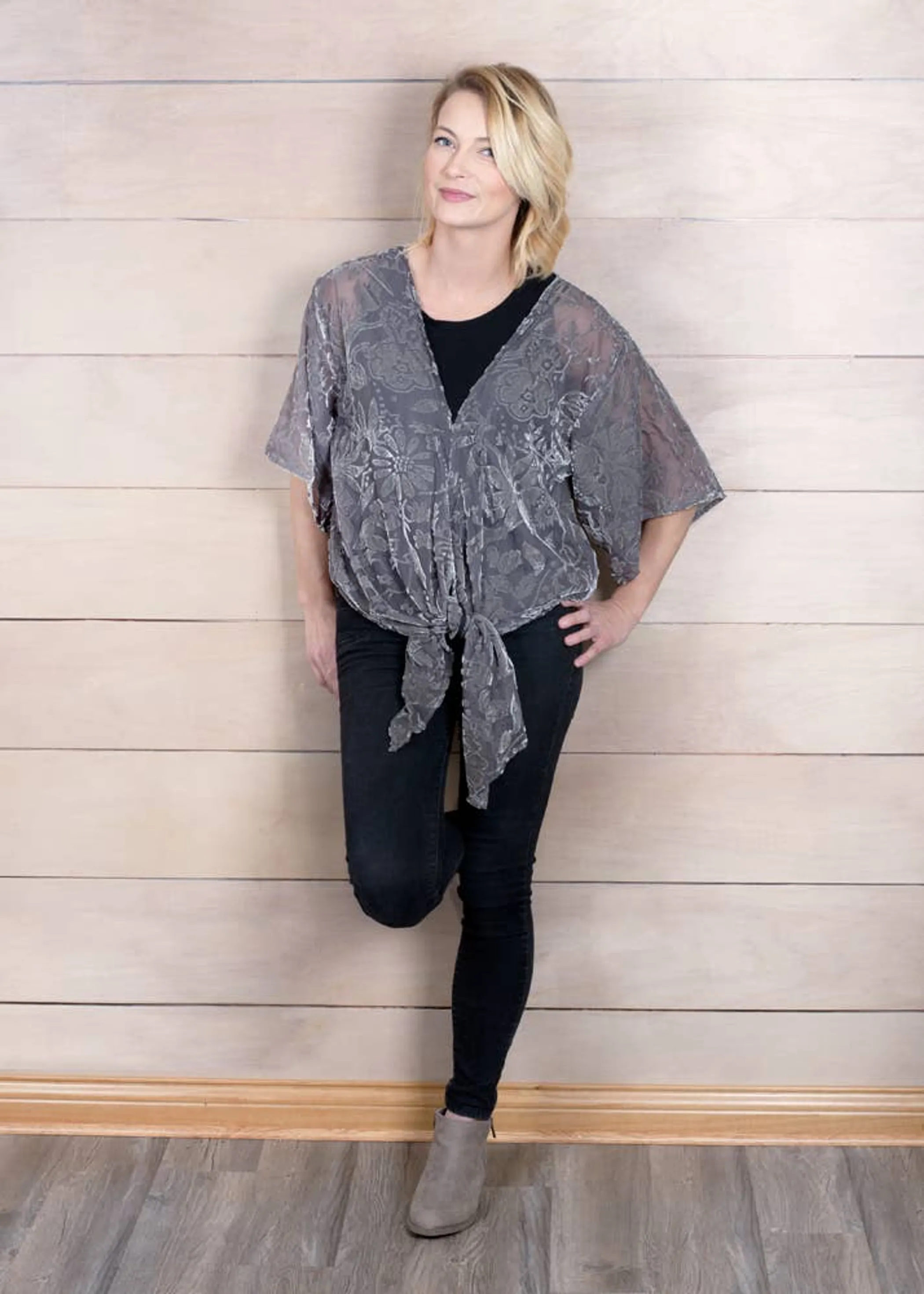 Gray Velvet Top