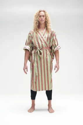 Green and maroon striped silk Kimono