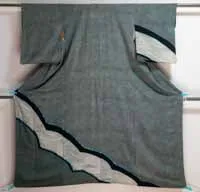 Grey Houmongi - Formal Silk Japanese Kimono Robe - Vintage Homongi - Komon Dots Waves