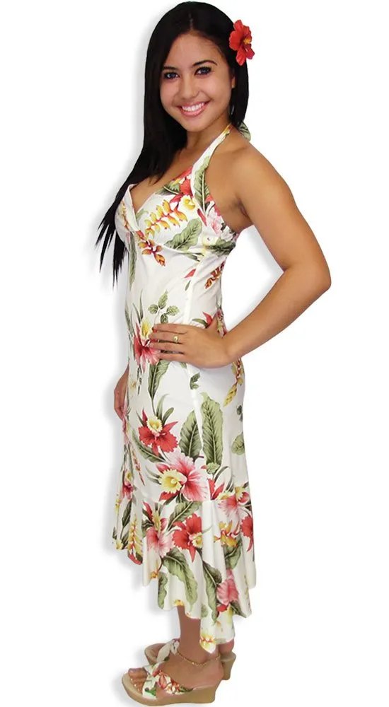 Halter Dress Tea Length Orchid Pua Beige