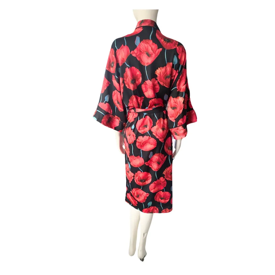H&M Poppy Print Kimono Red SIZE M/L