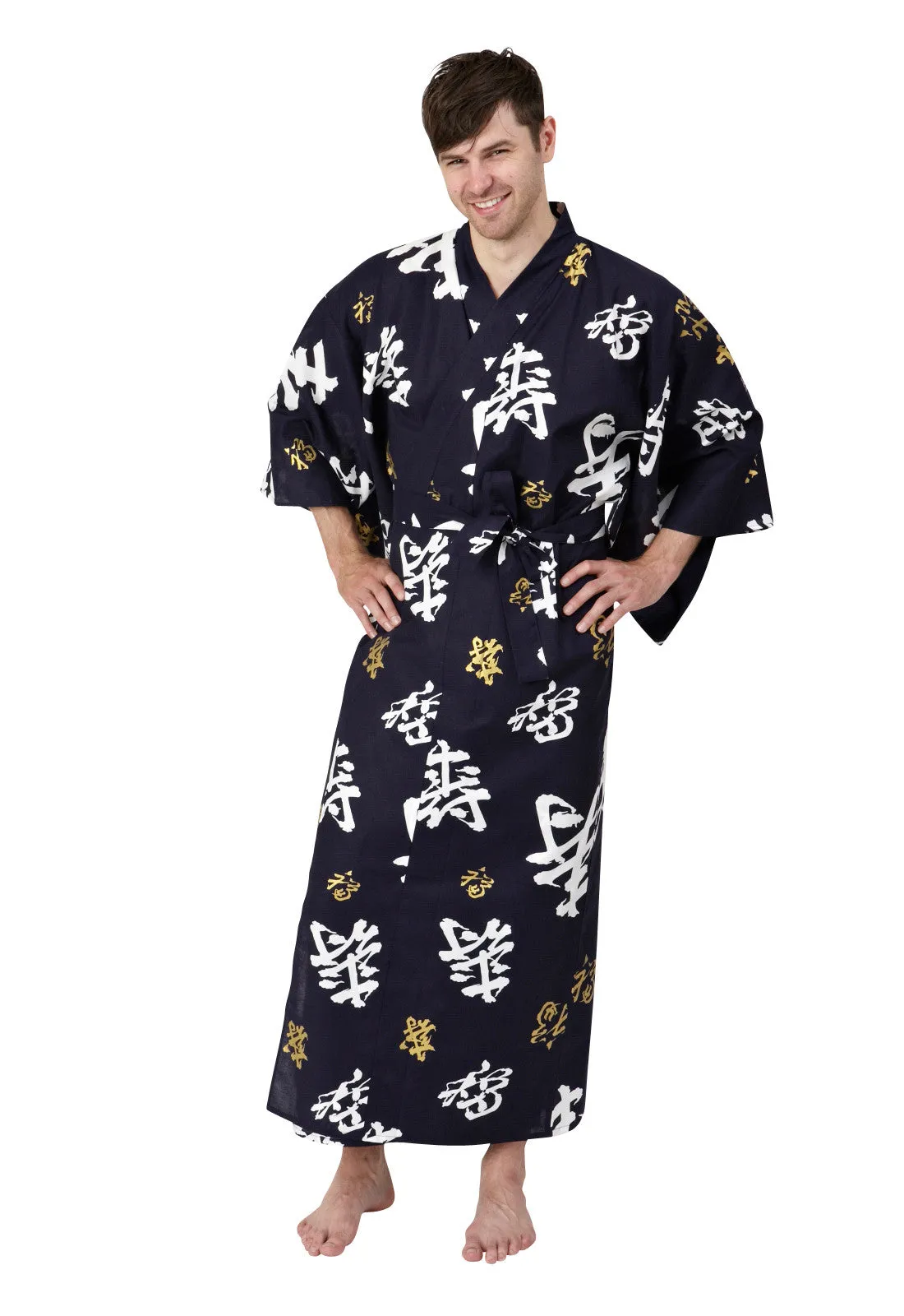 Happy Longevity Long Cotton Yukata Kimono