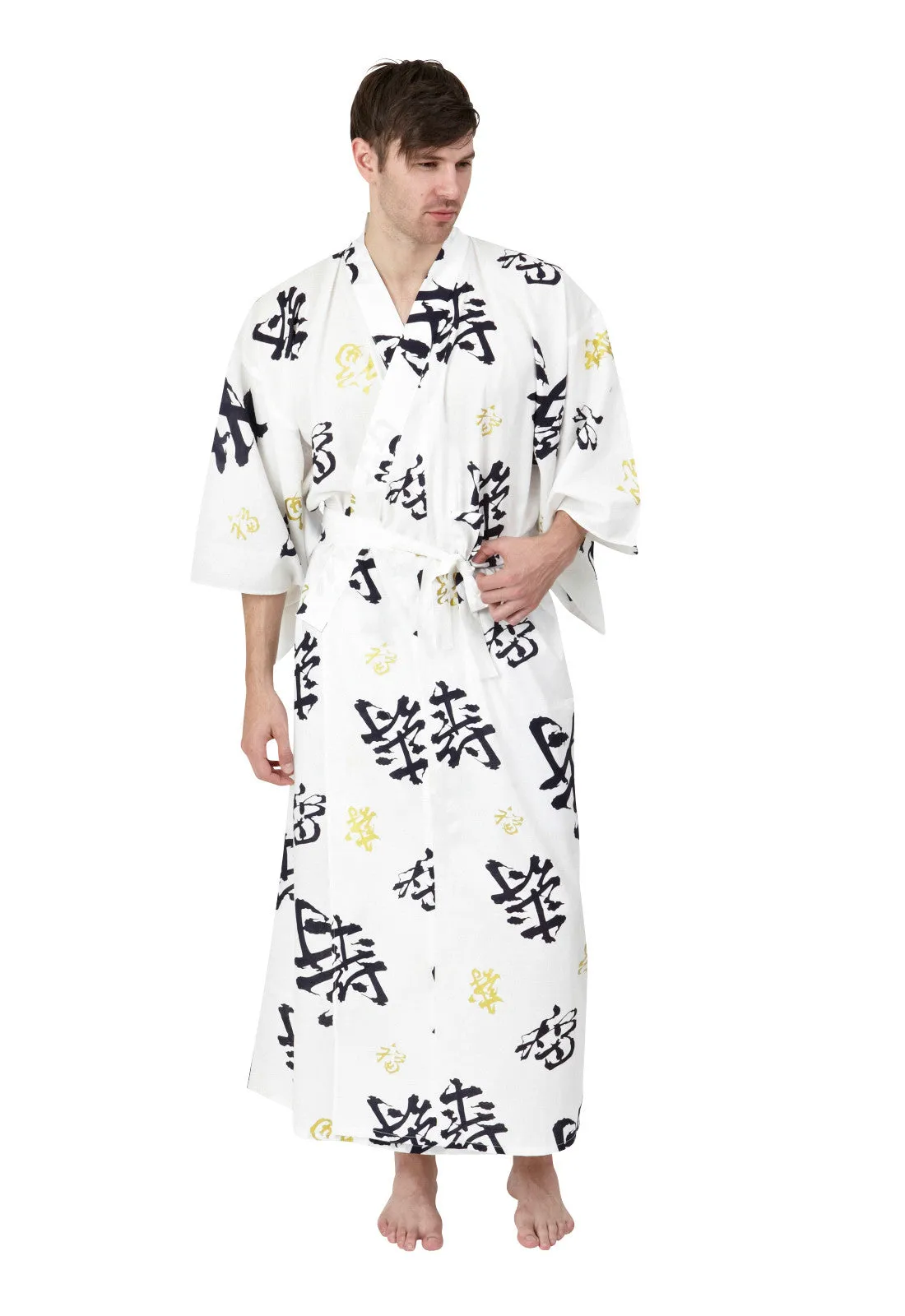 Happy Longevity Long Cotton Yukata Kimono