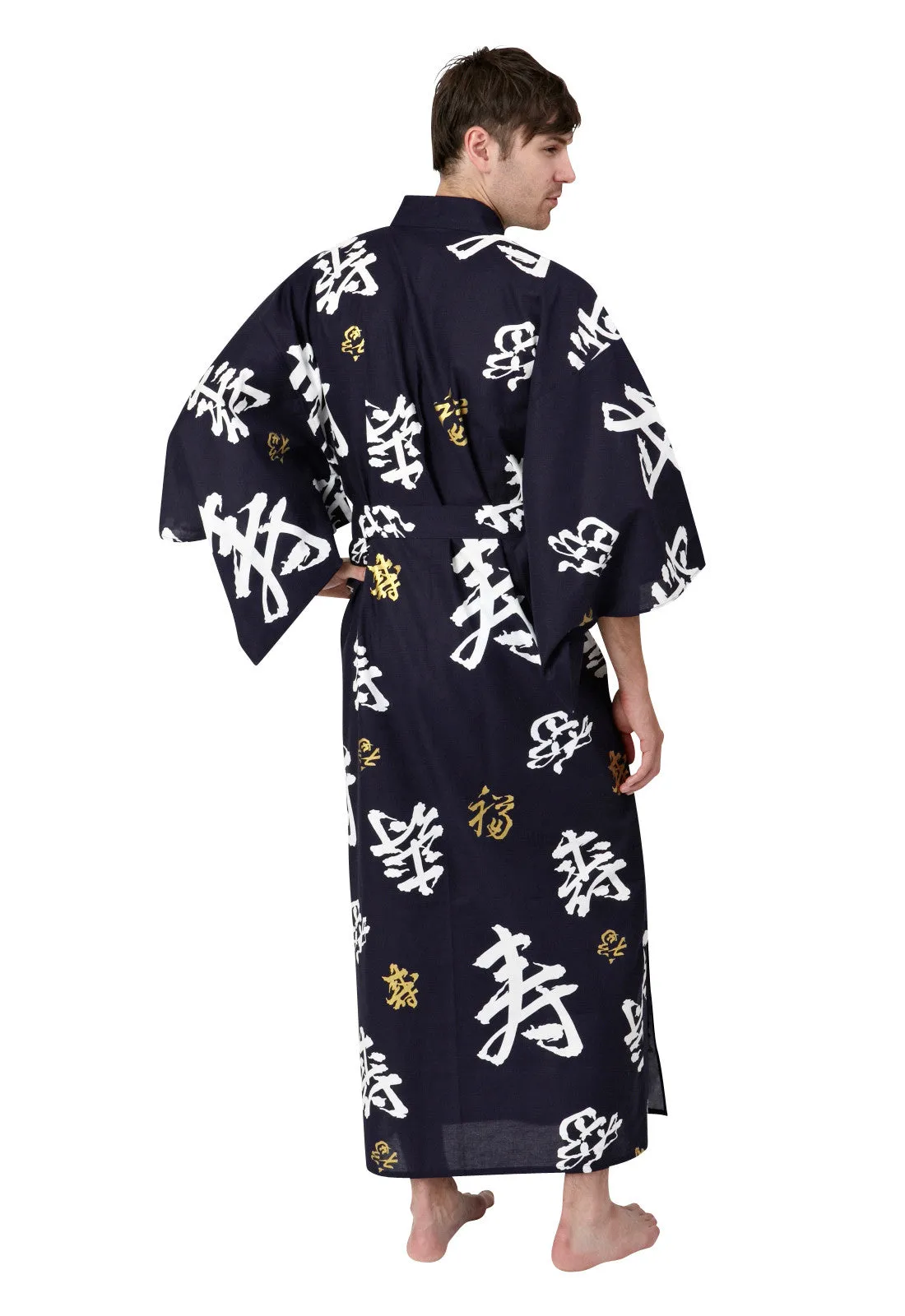 Happy Longevity Long Cotton Yukata Kimono