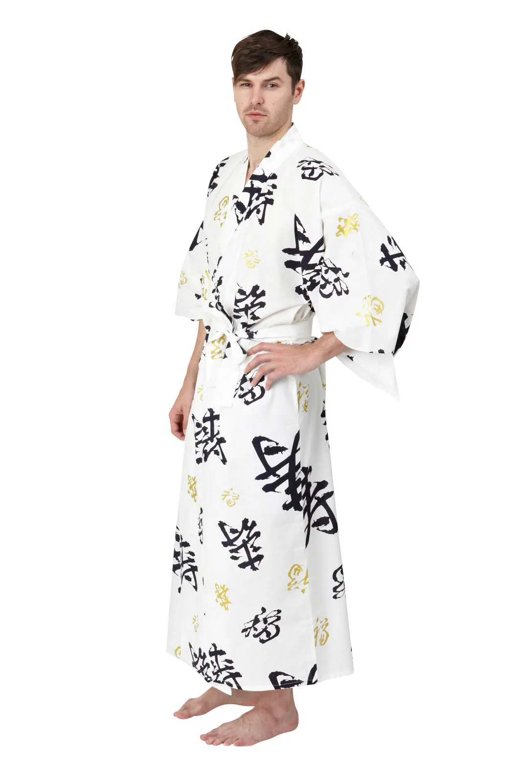 Happy Longevity Long Cotton Yukata Kimono