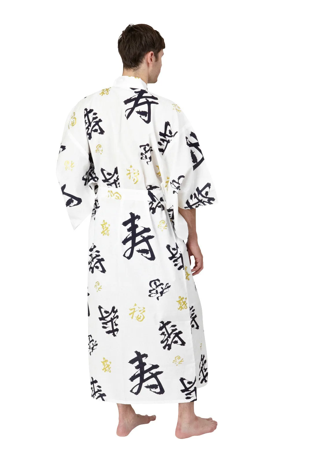 Happy Longevity Long Cotton Yukata Kimono