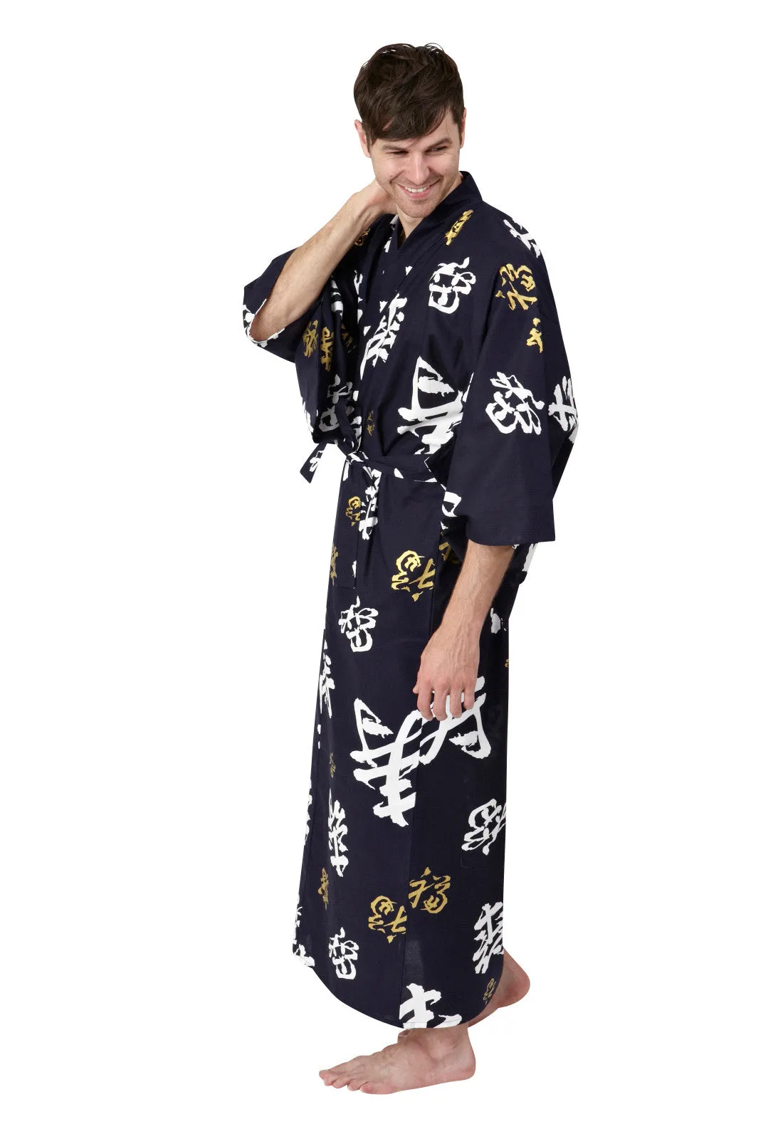 Happy Longevity Long Cotton Yukata Kimono