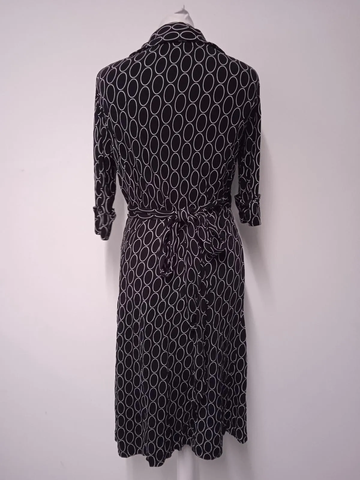 HOBBS Ladies Black & White Oval Pattern Short Sleeve Wrap Dress Size UK10