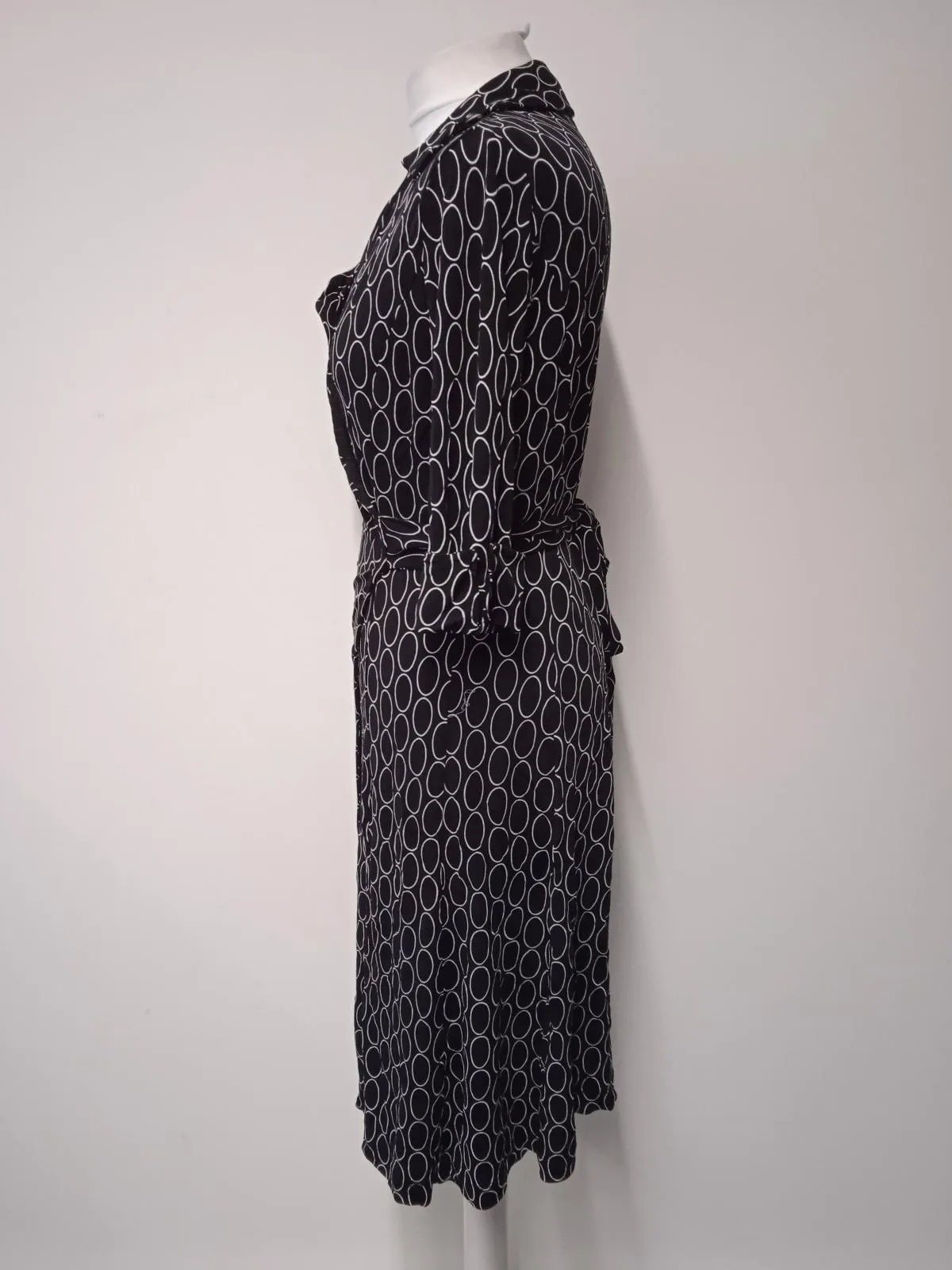 HOBBS Ladies Black & White Oval Pattern Short Sleeve Wrap Dress Size UK10
