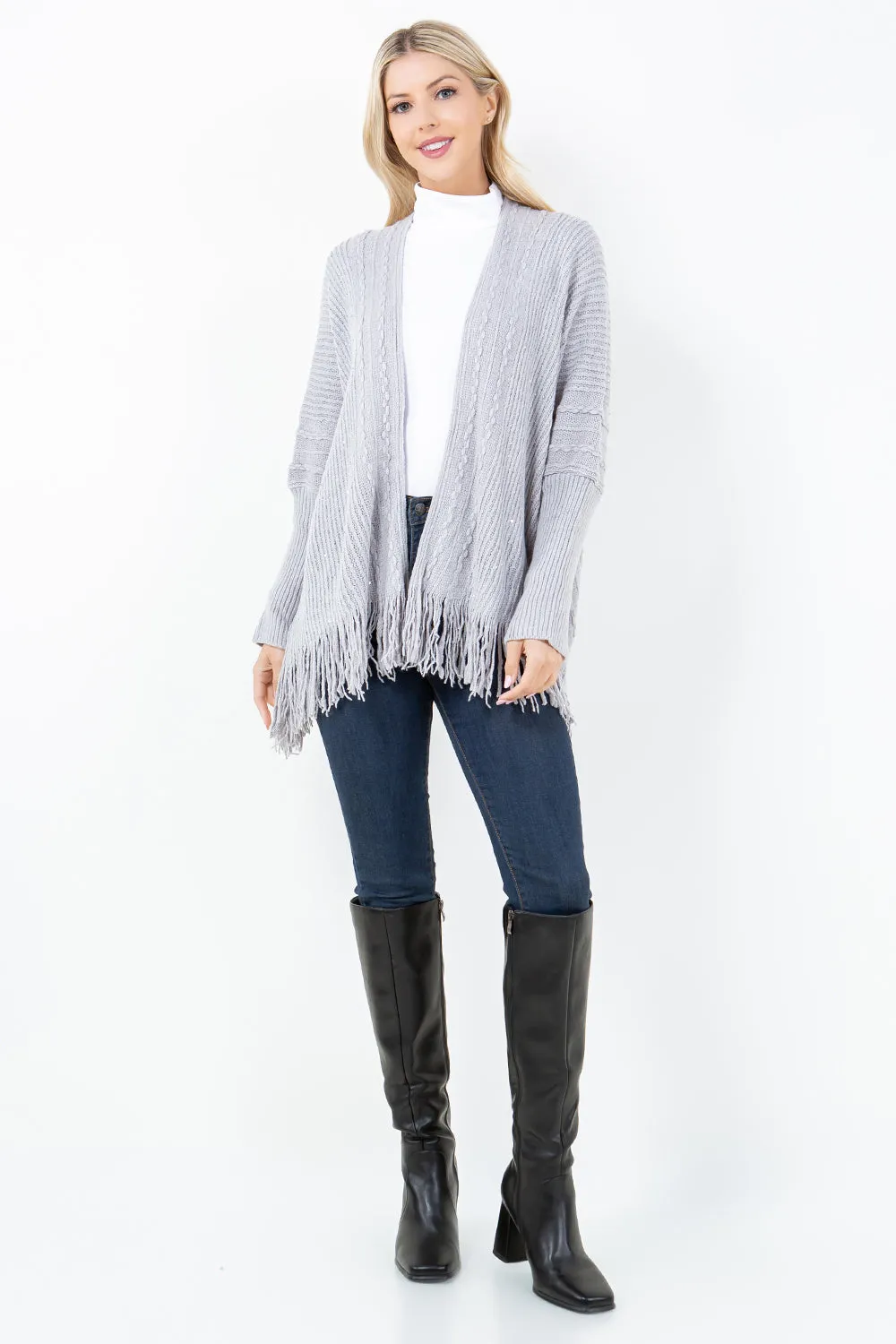 KA-4313 Solid color Fall Kimono w/ Sequin