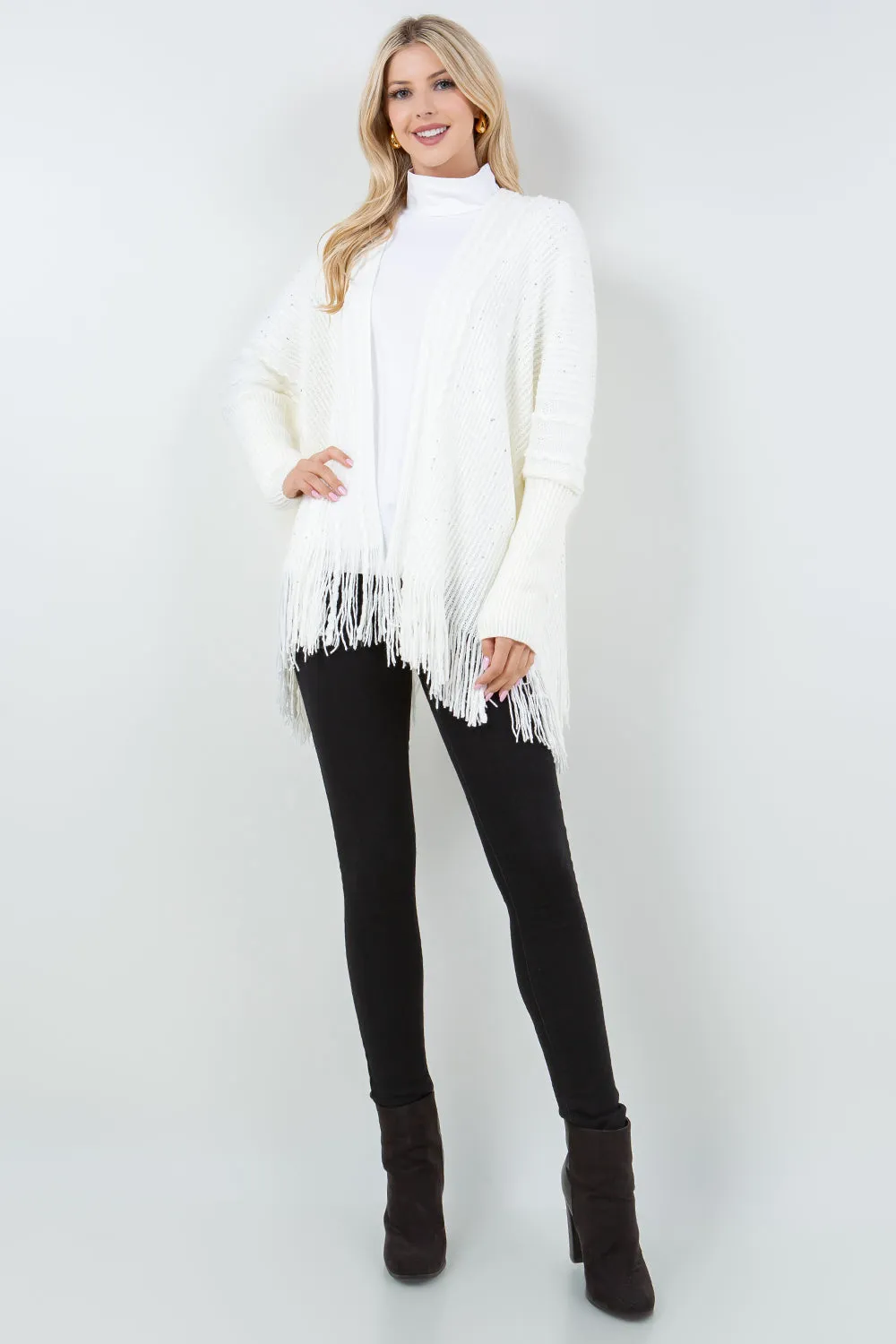 KA-4313 Solid color Fall Kimono w/ Sequin
