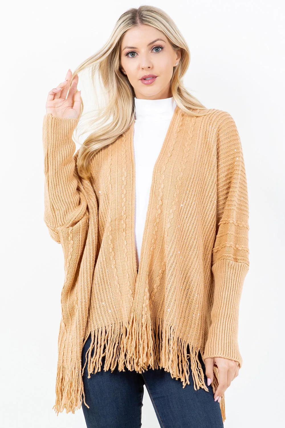 KA-4313 Solid color Fall Kimono w/ Sequin