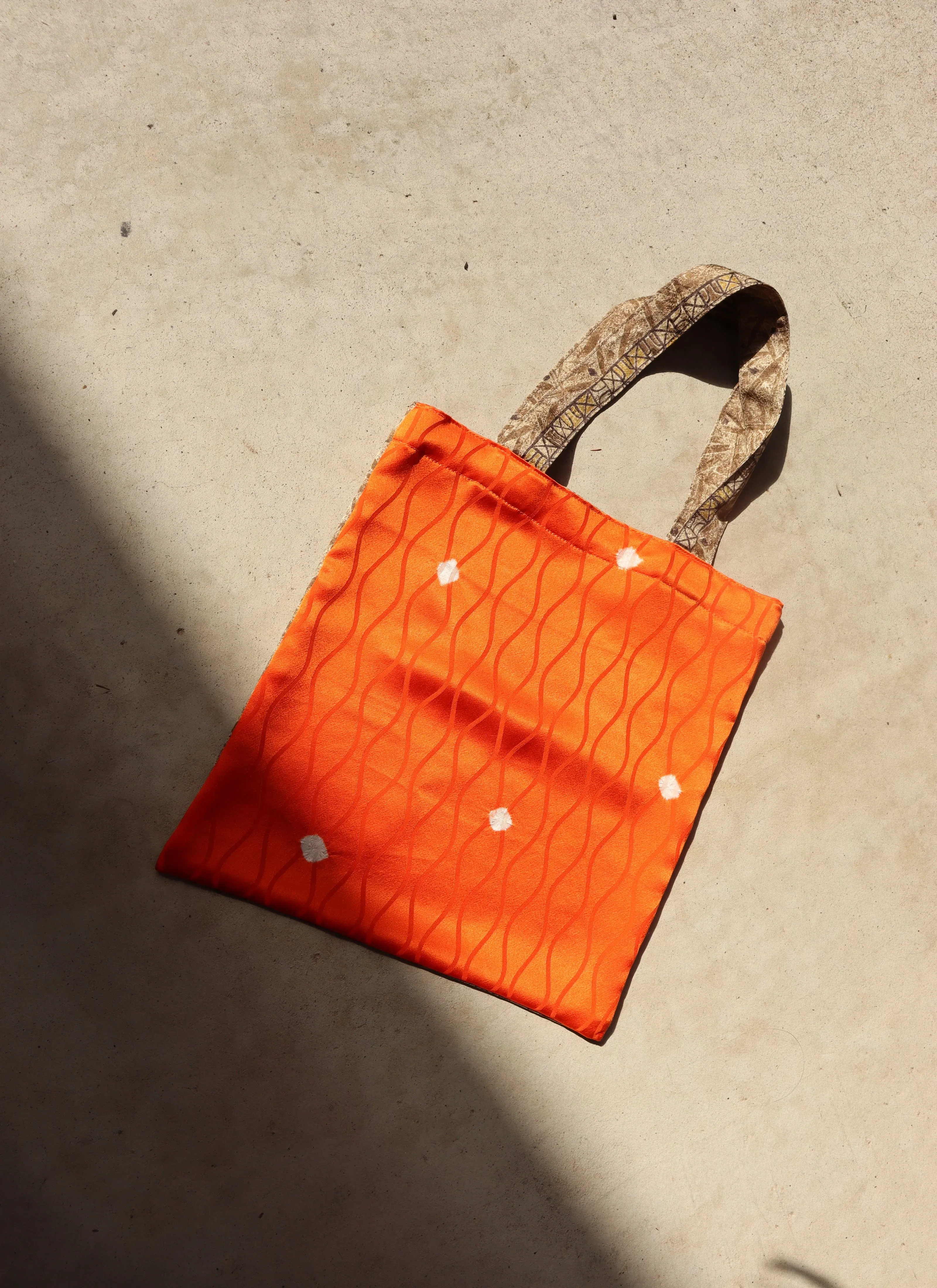 Kimono Tote- Brown x Neon Orange