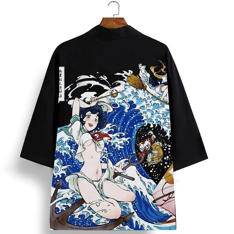 Kimono Veste Imprimé Mer Agitée