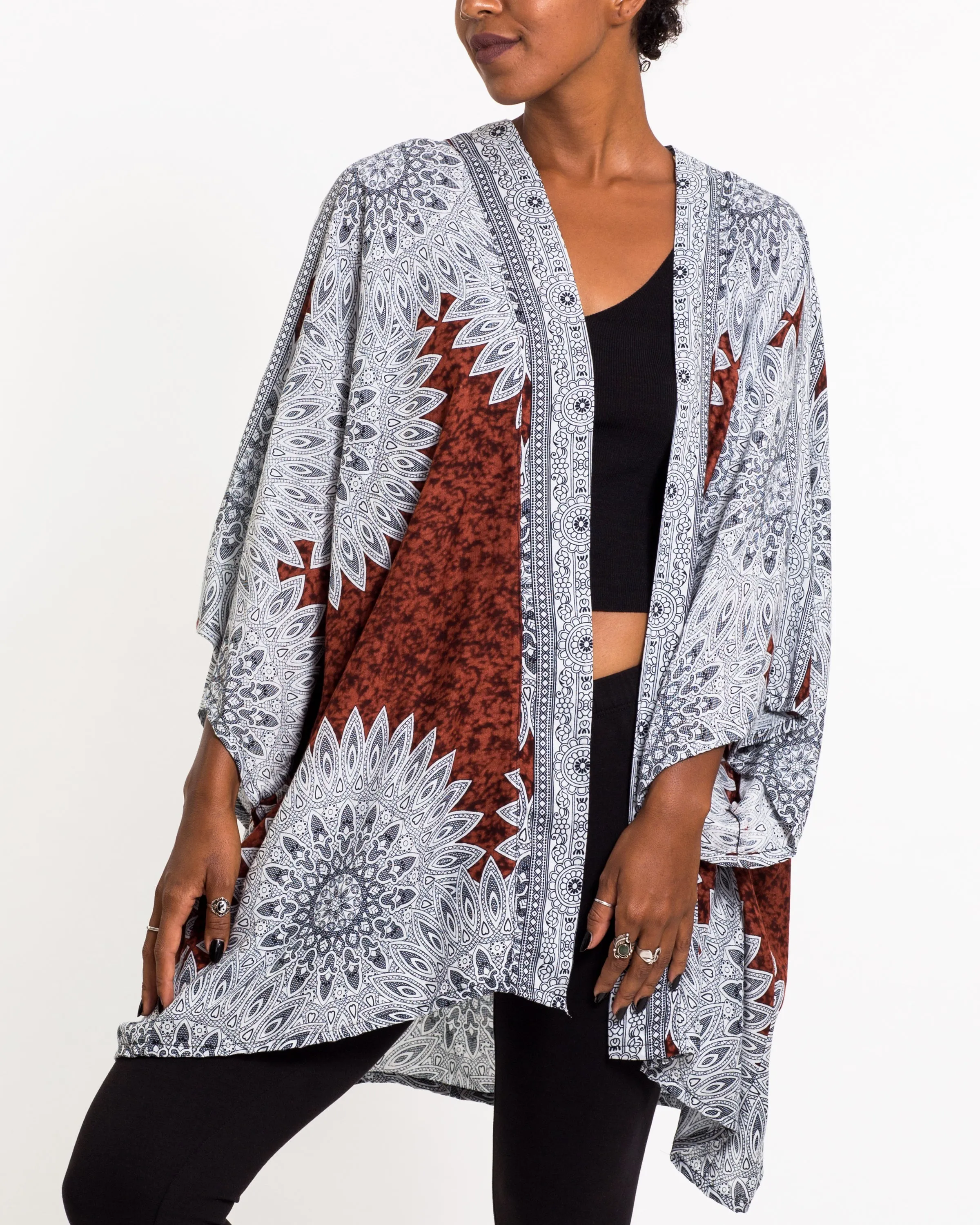 Marble Mandalas Kimono Cardigan in Brown