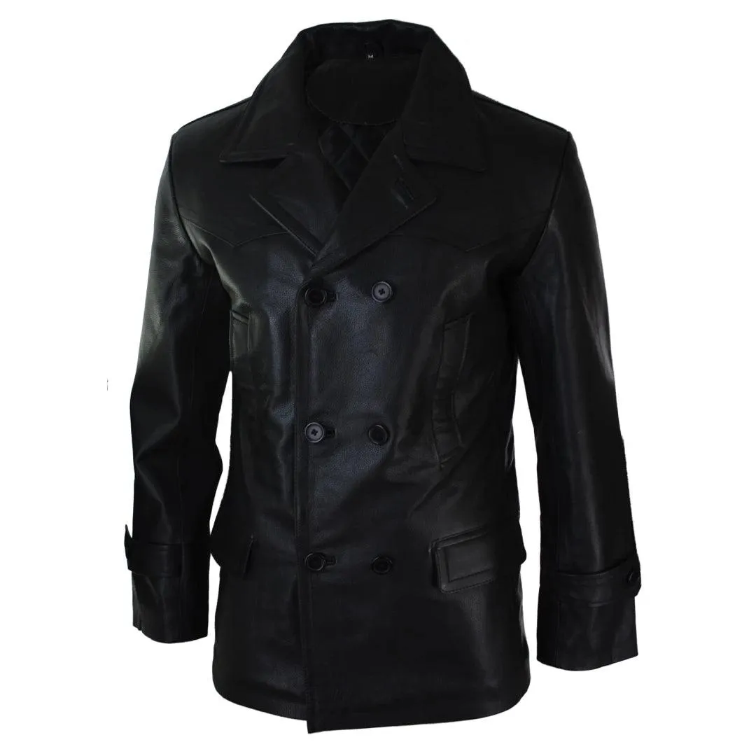 Mens 3/4 Double Breasted Real Leather Dr Who Kreigsmarine Uboat Jacket