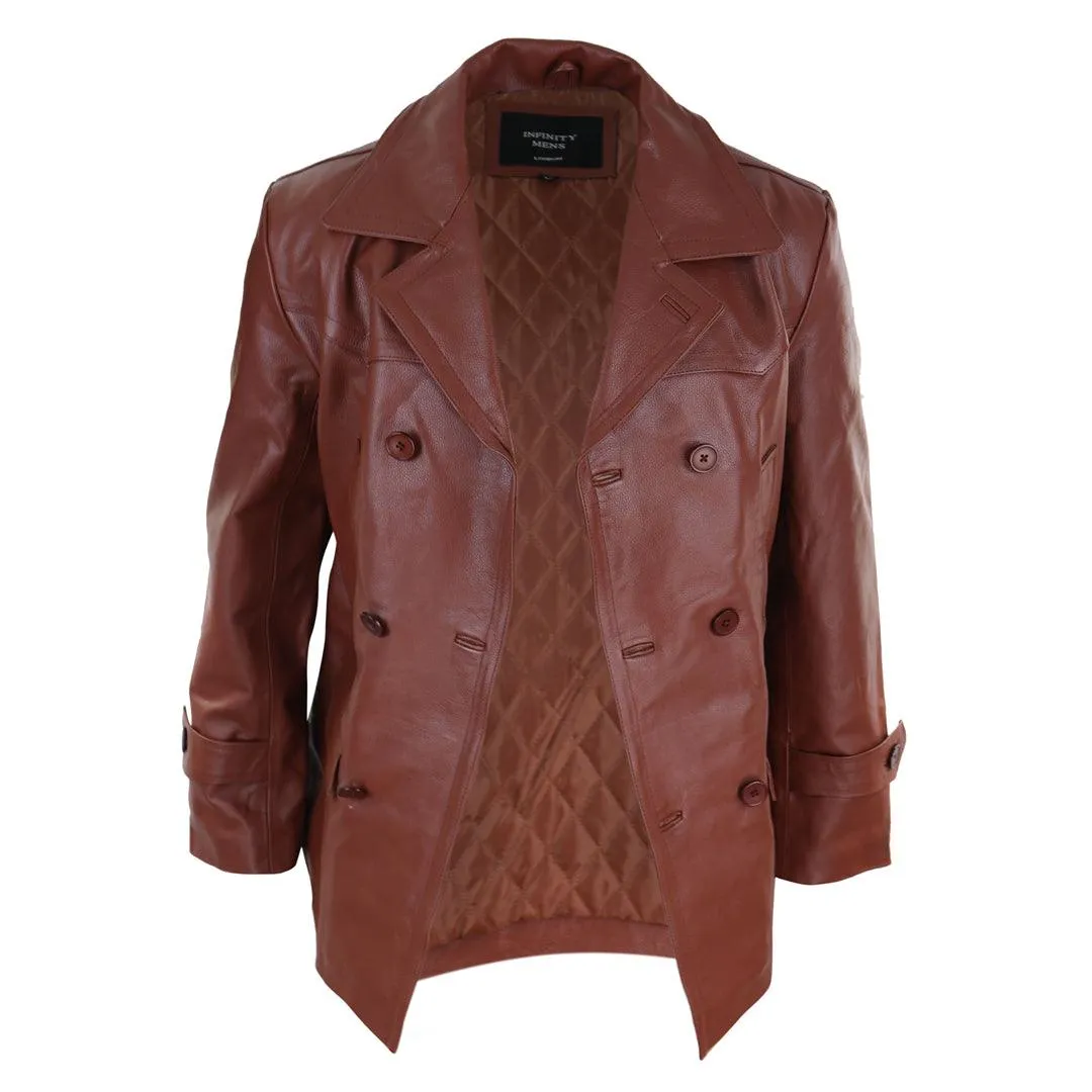 Mens 3/4 Double Breasted Real Leather Dr Who Kreigsmarine Uboat Jacket