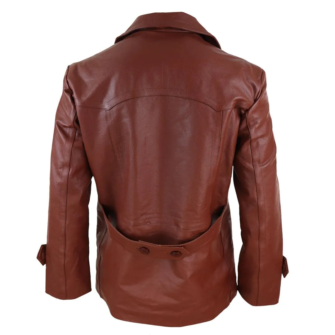 Mens 3/4 Double Breasted Real Leather Dr Who Kreigsmarine Uboat Jacket