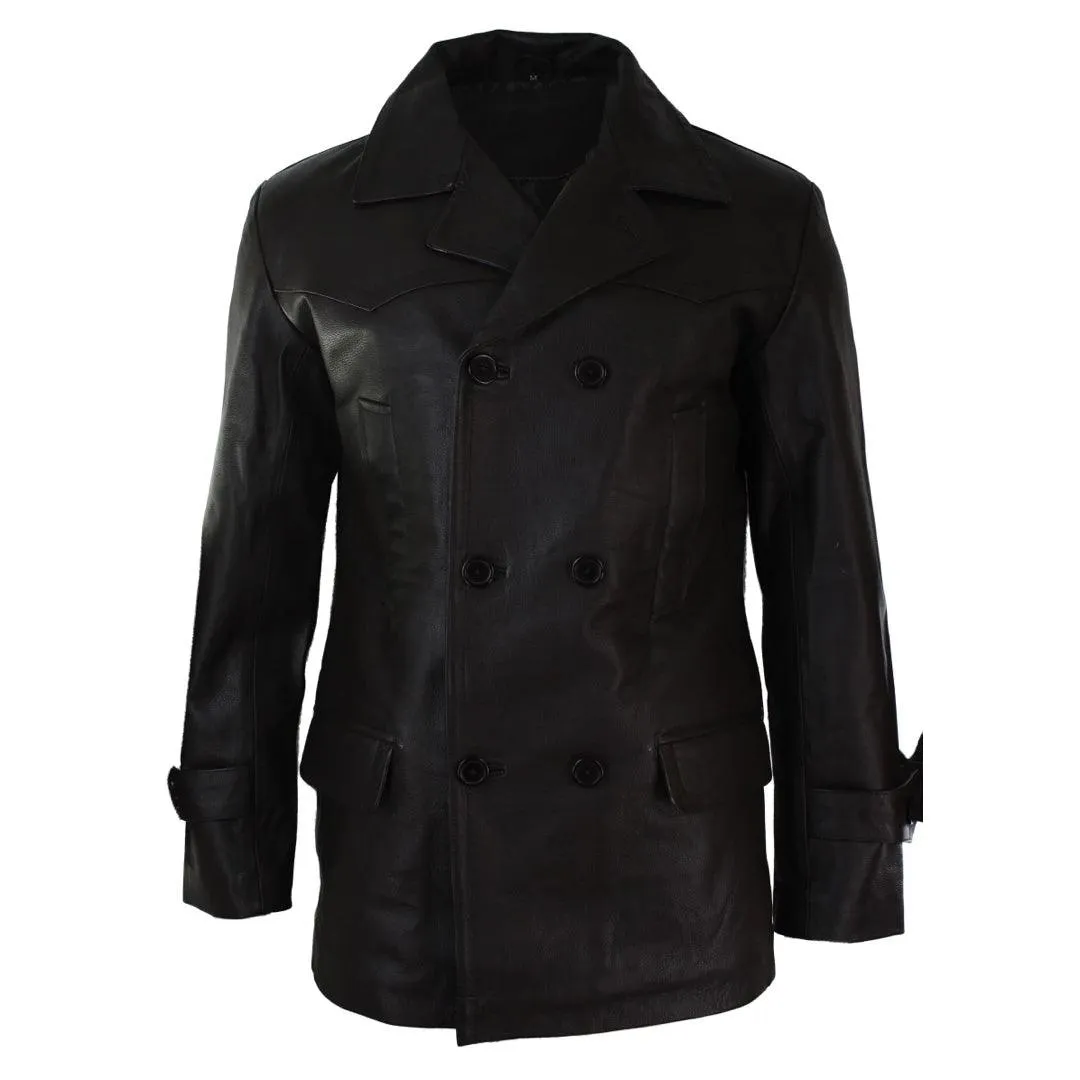 Mens 3/4 Double Breasted Real Leather Dr Who Kreigsmarine Uboat Jacket