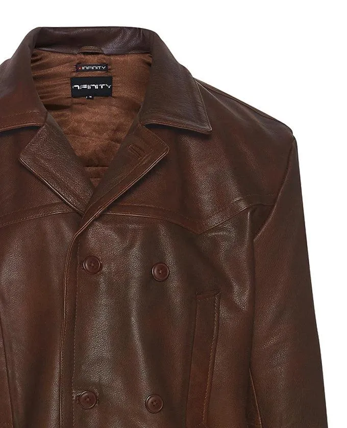Mens 3/4 Double Breasted Real Leather Dr Who Kreigsmarine Uboat Jacket