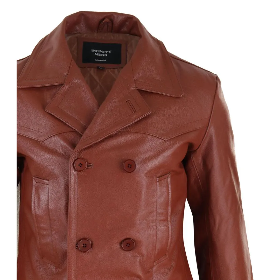 Mens 3/4 Double Breasted Real Leather Dr Who Kreigsmarine Uboat Jacket