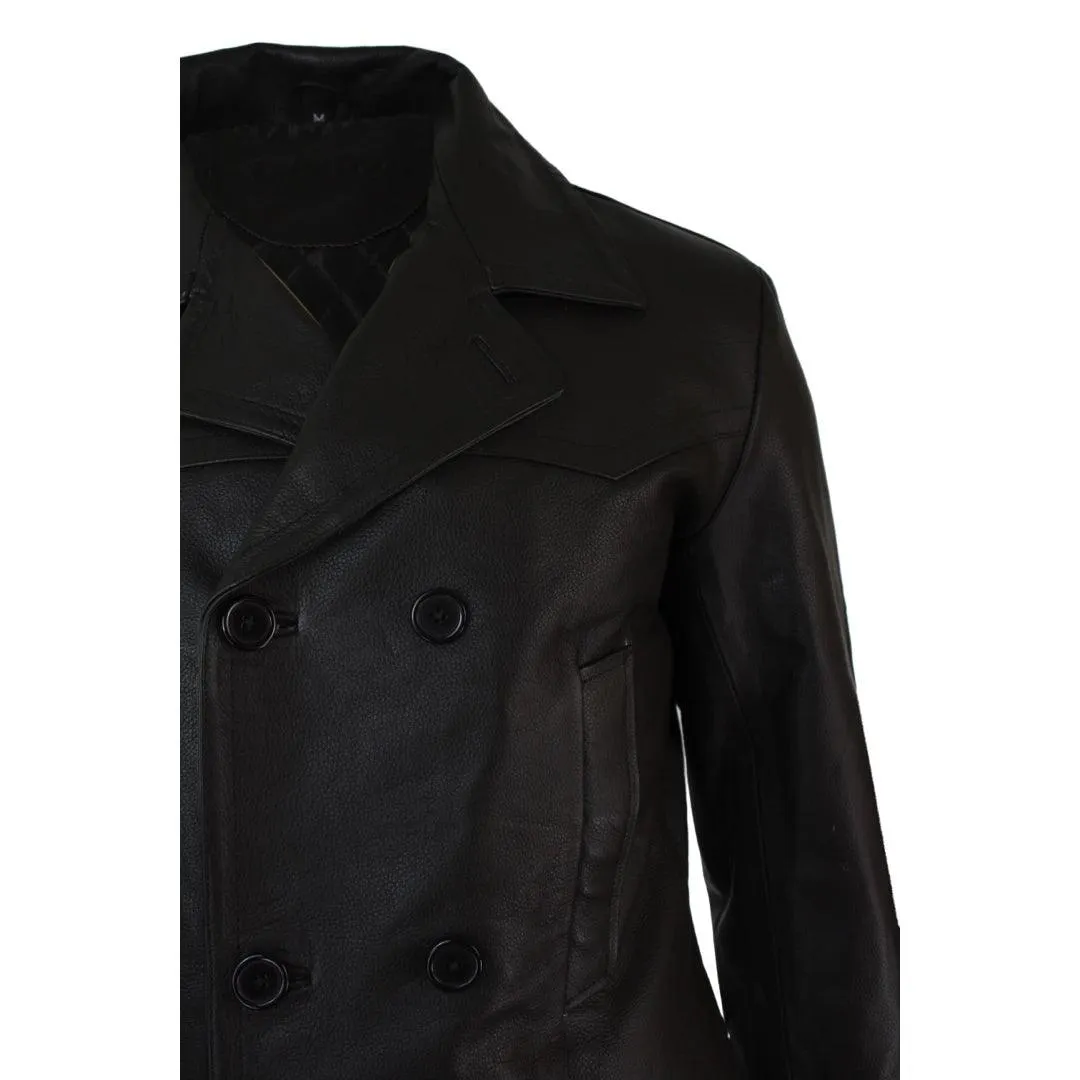 Mens 3/4 Double Breasted Real Leather Dr Who Kreigsmarine Uboat Jacket