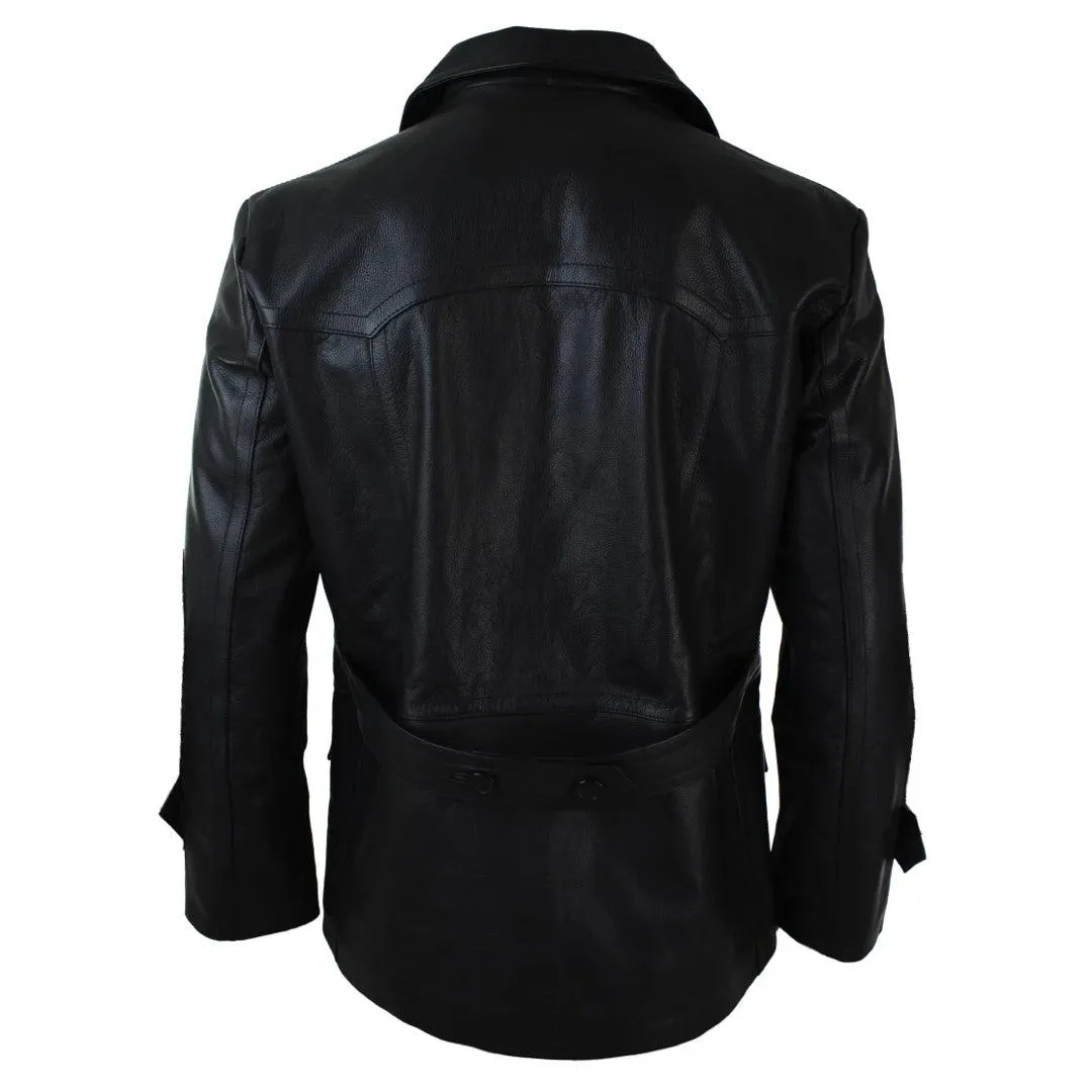 Mens 3/4 Double Breasted Real Leather Dr Who Kreigsmarine Uboat Jacket