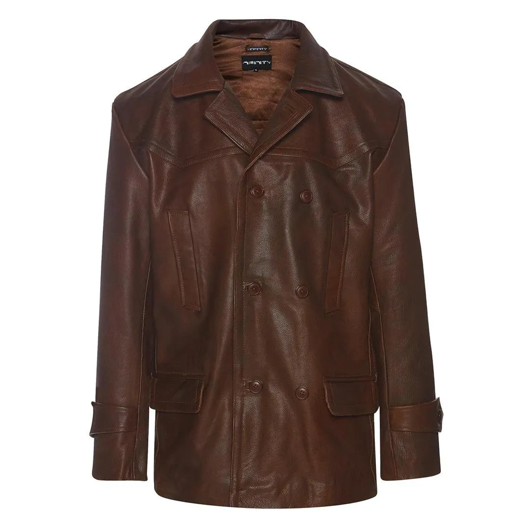 Mens 3/4 Double Breasted Real Leather Dr Who Kreigsmarine Uboat Jacket
