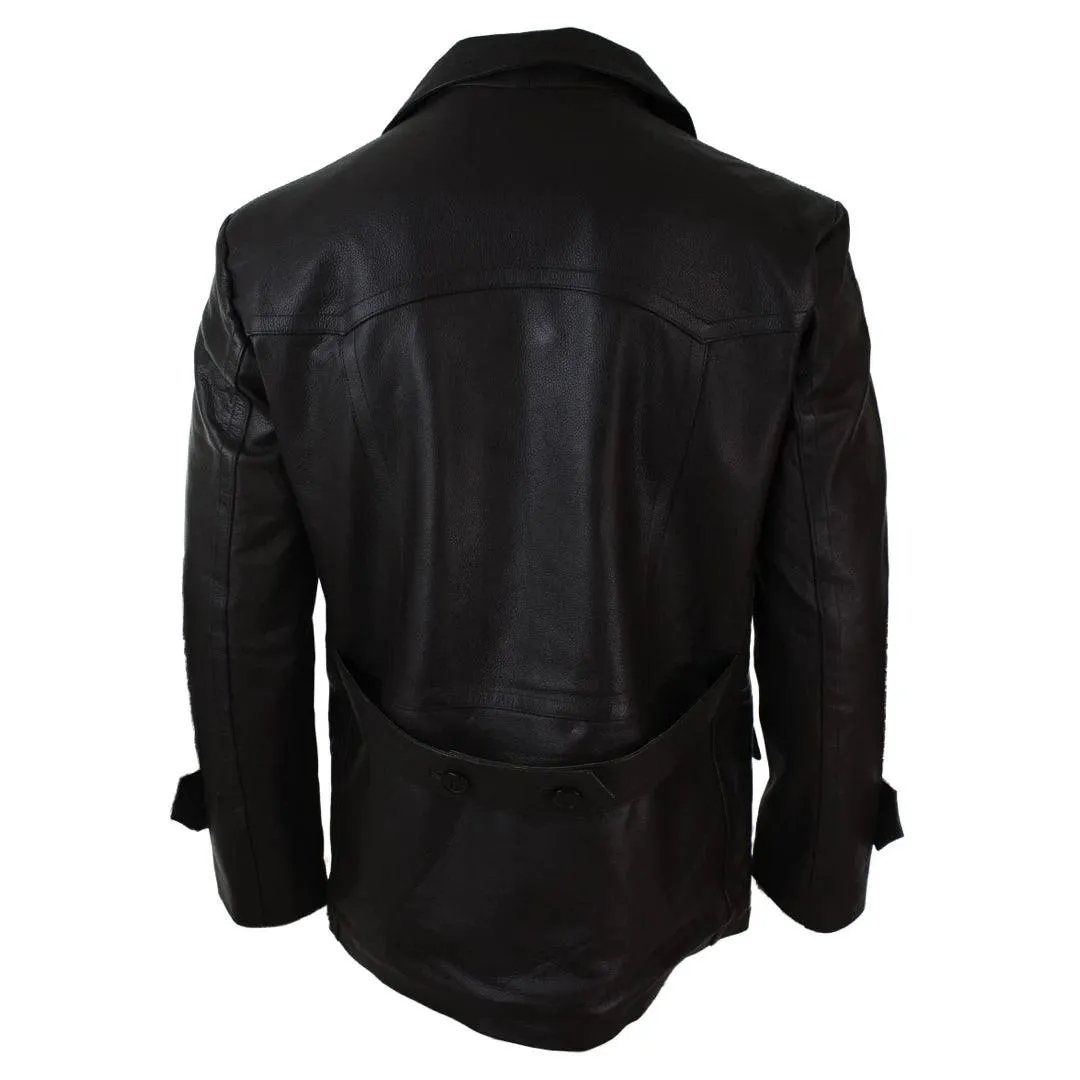 Mens 3/4 Double Breasted Real Leather Dr Who Kreigsmarine Uboat Jacket