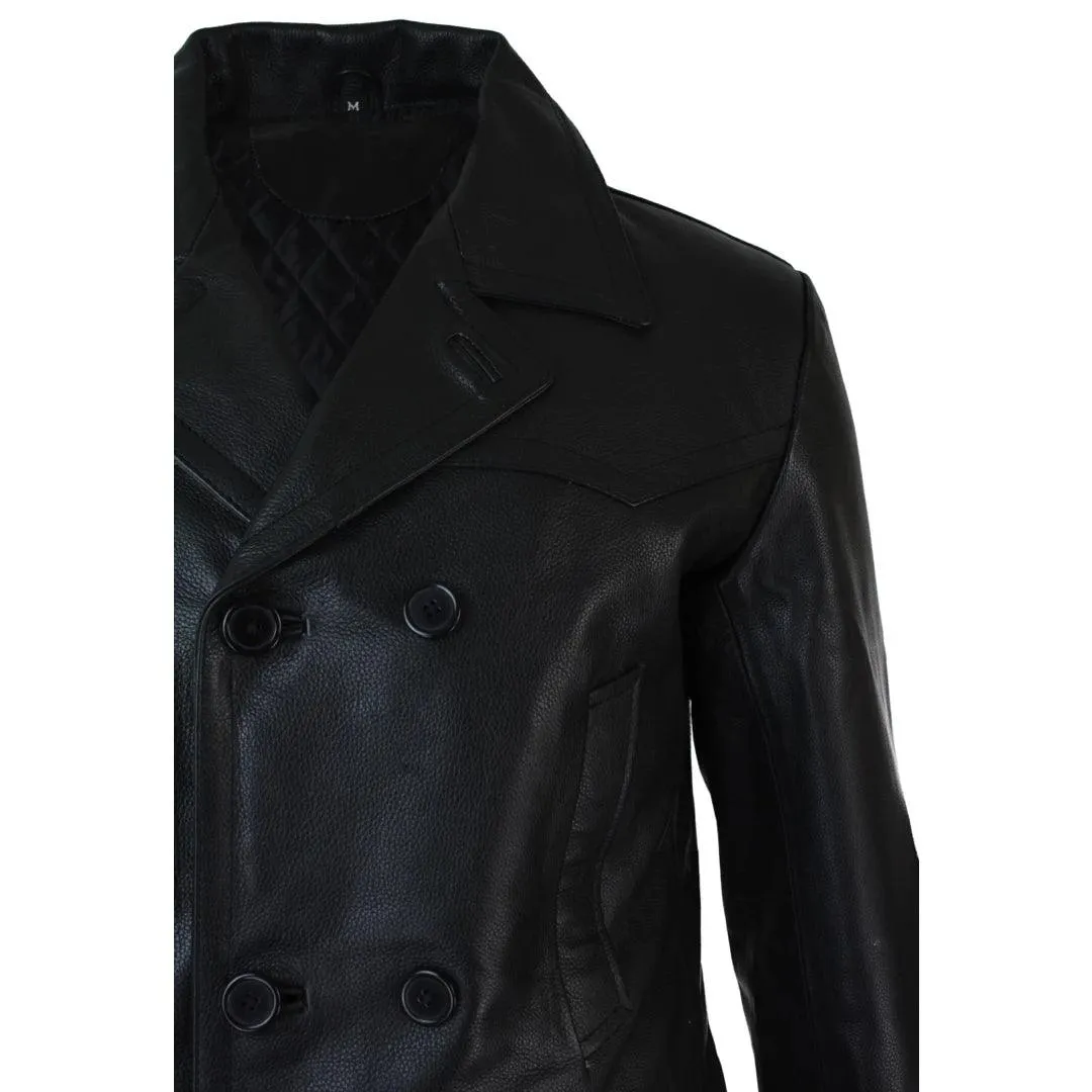 Mens 3/4 Double Breasted Real Leather Dr Who Kreigsmarine Uboat Jacket