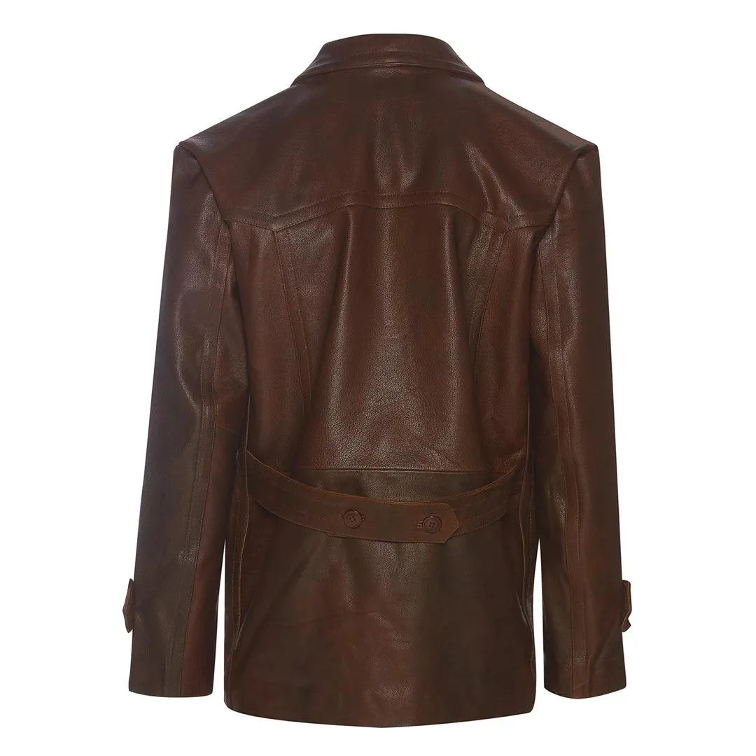 Mens 3/4 Double Breasted Real Leather Dr Who Kreigsmarine Uboat Jacket