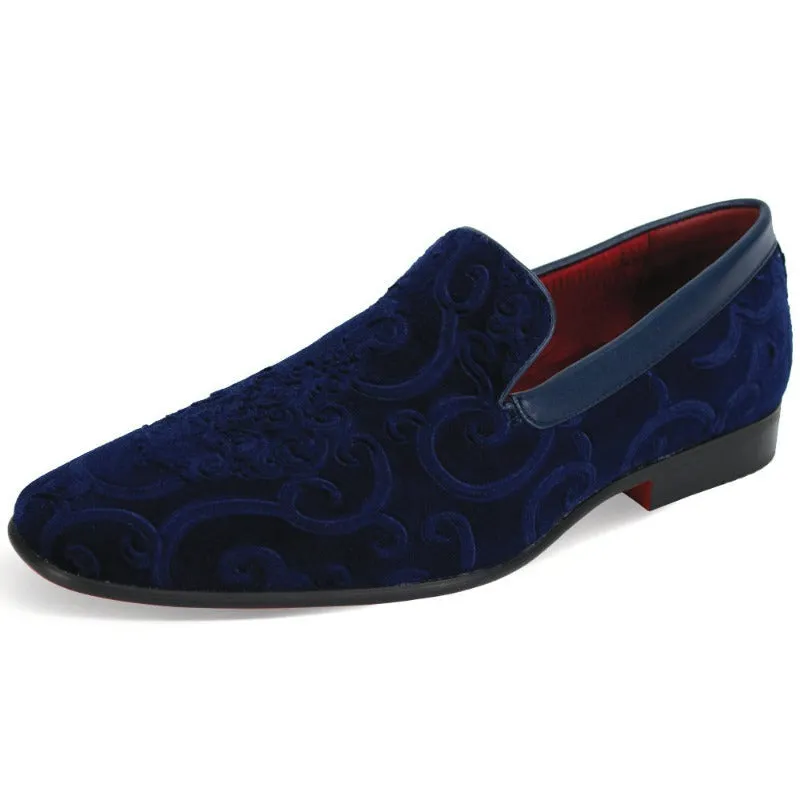 Men's Blue Velvet Shoes Slip On Loafer Fancy Style