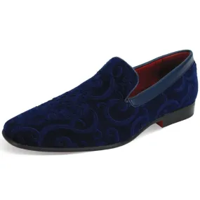 Men's Blue Velvet Shoes Slip On Loafer Fancy Style