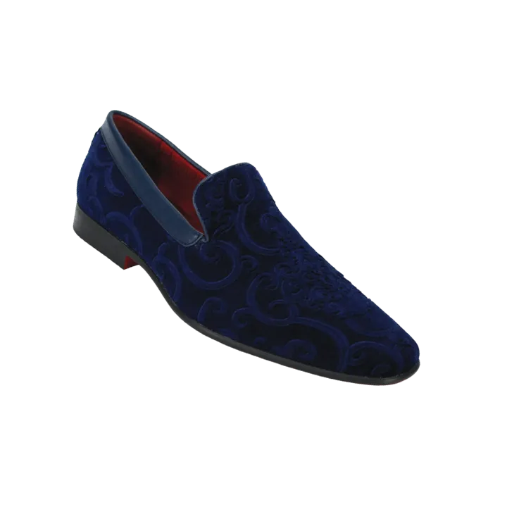 Men's Blue Velvet Shoes Slip On Loafer Fancy Style