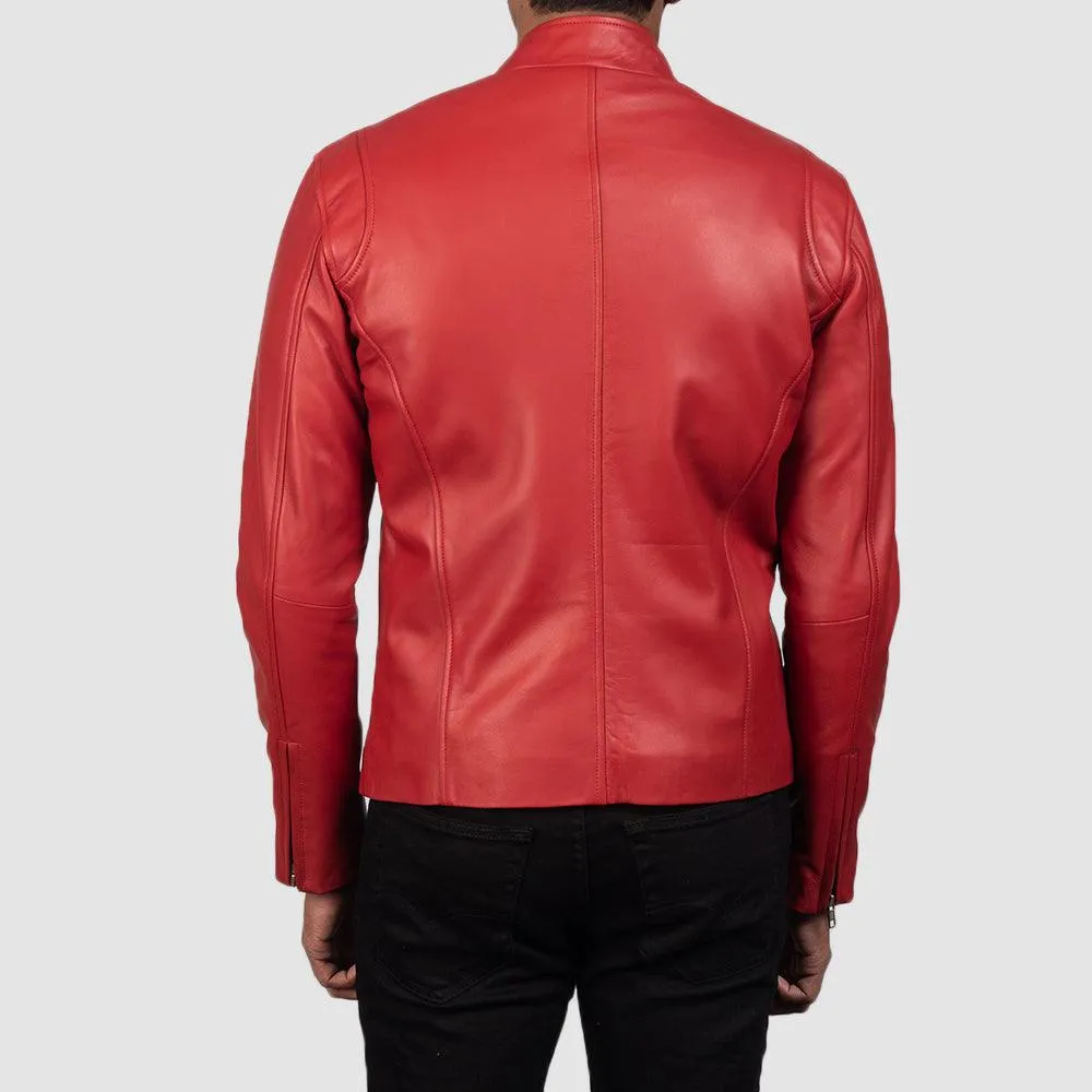 Mens Classic Red Leather fashion Jacket