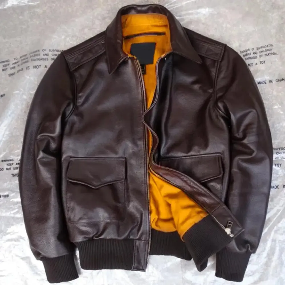 Men’s Genuine Calf Skin Military Leather Jacket