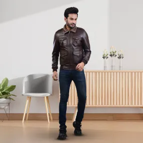 MENS LEATHER JACKET 410140(BROWN)