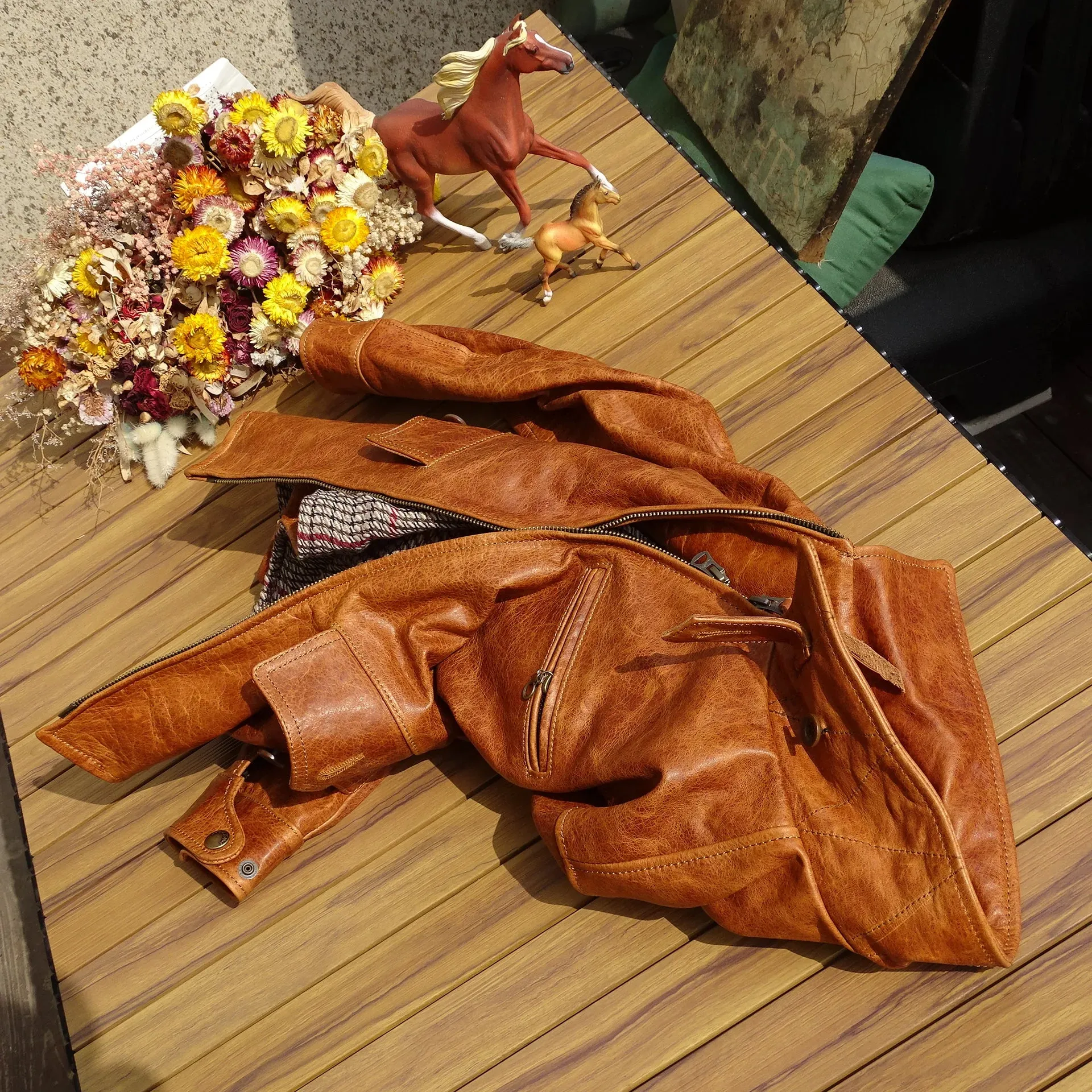 Men's Leather Jacket Amber - Vintage Style