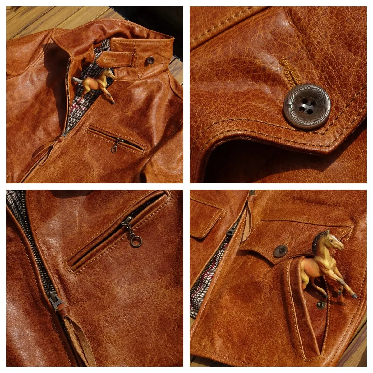 Men's Leather Jacket Amber - Vintage Style