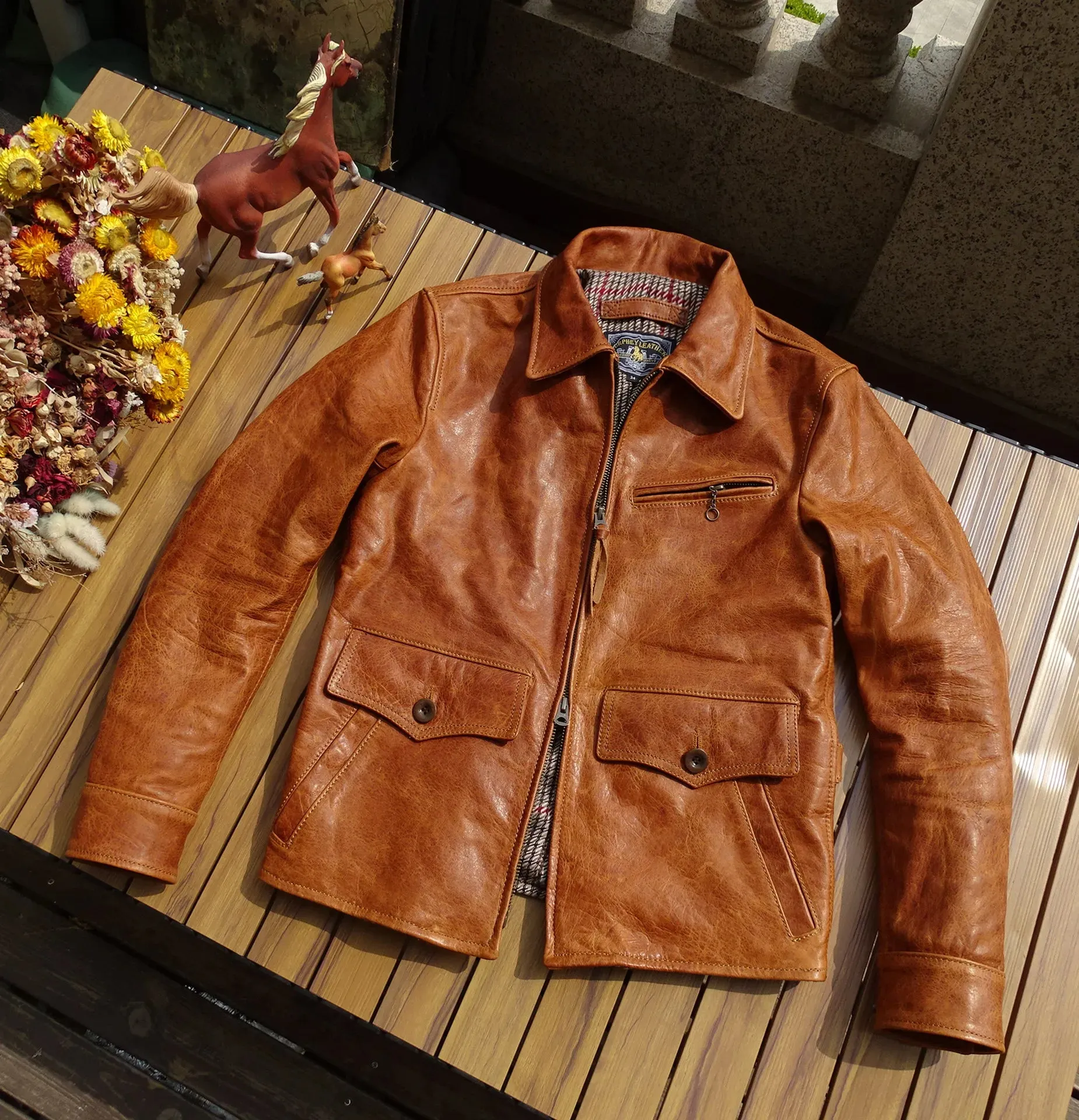 Men's Leather Jacket Amber - Vintage Style