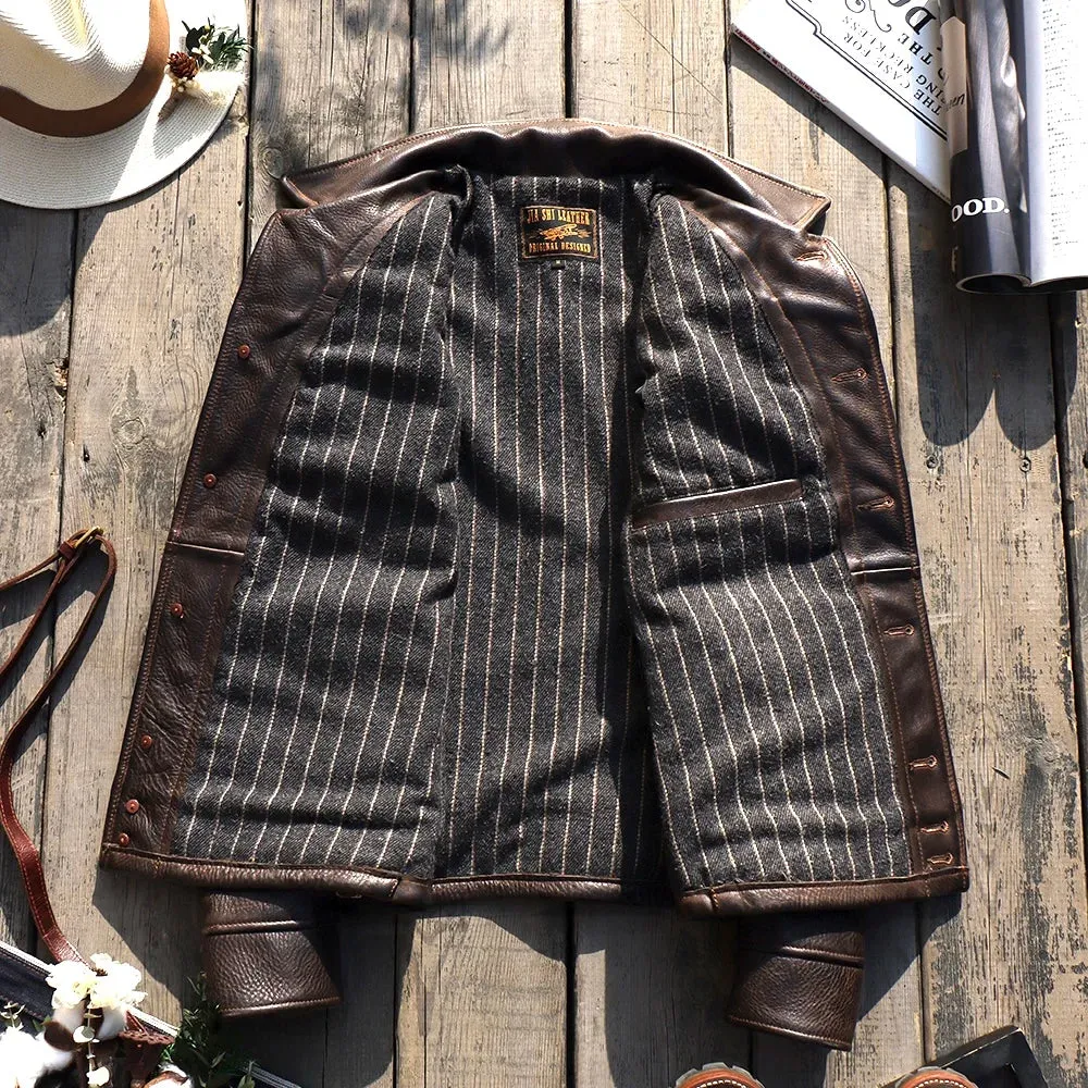 Men's Leather Jacket with 3 Pockets