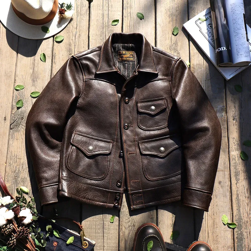 Men's Leather Jacket with 3 Pockets