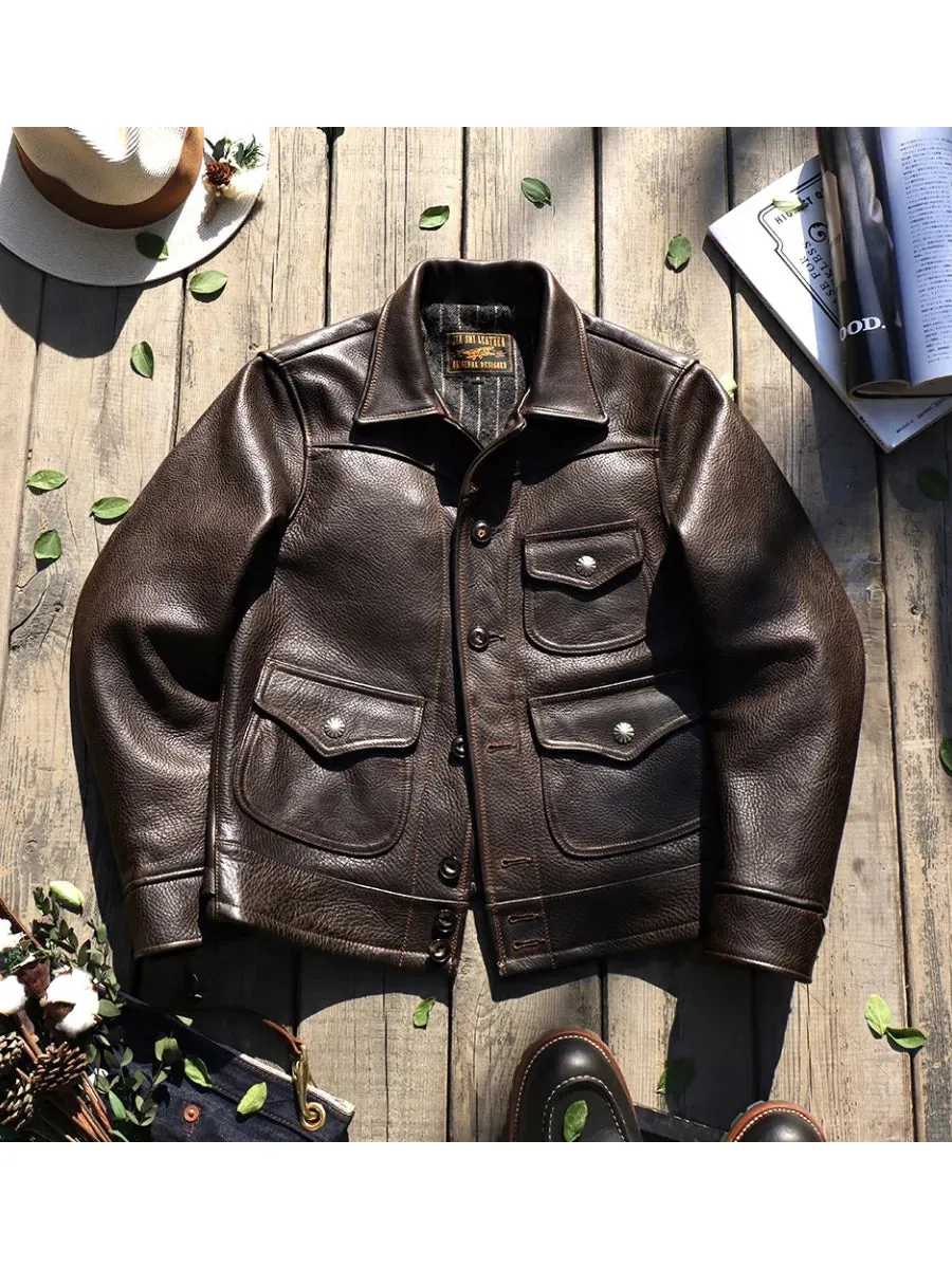 Men's Leather Jacket with 3 Pockets