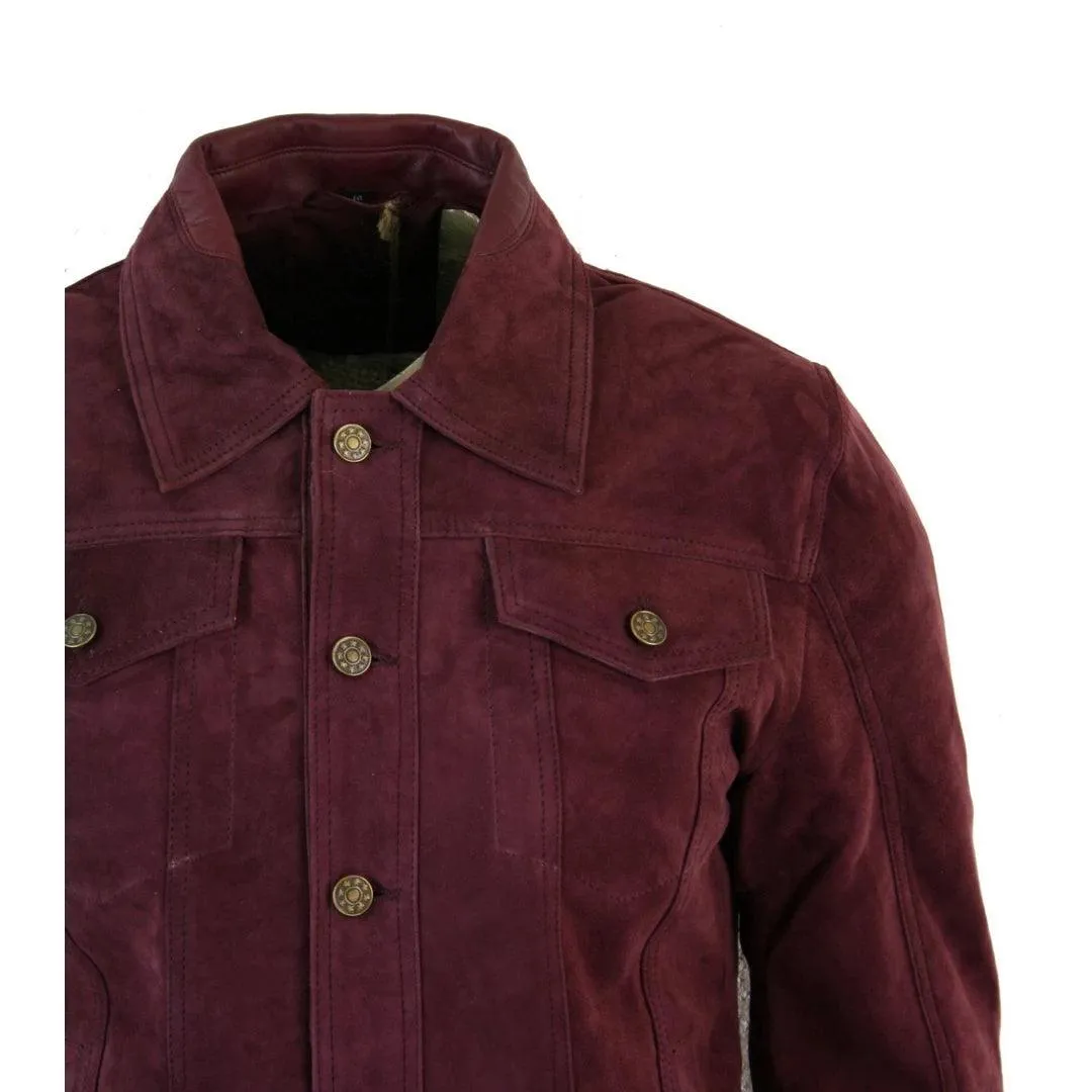 Mens Vintage Short Denim Style Retro Real Suede Leather Jean Jacket Casual