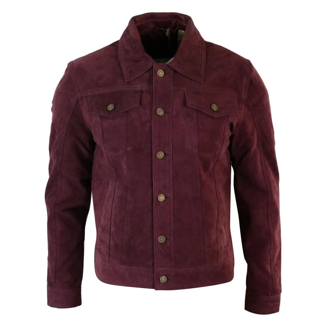 Mens Vintage Short Denim Style Retro Real Suede Leather Jean Jacket Casual