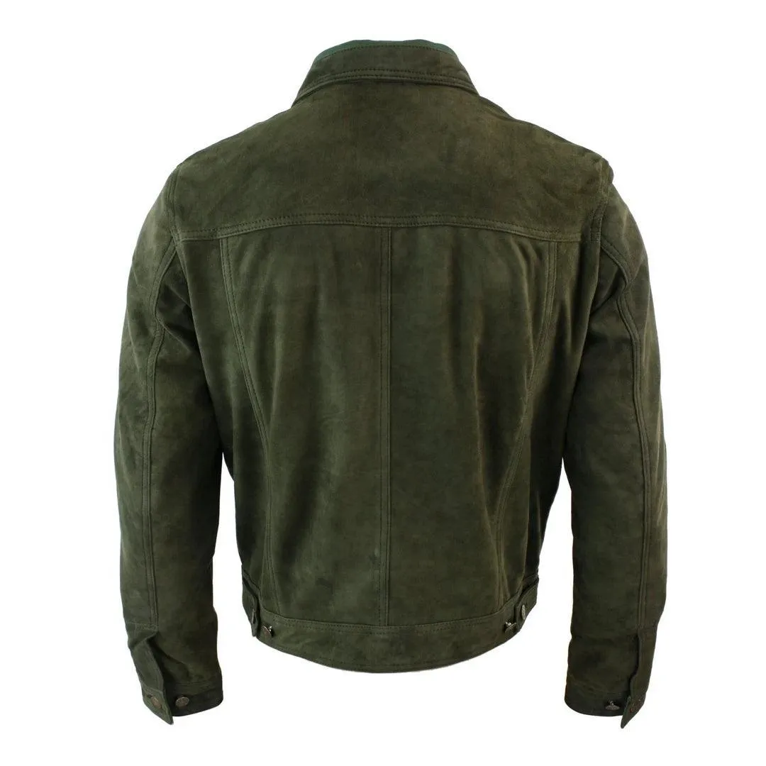 Mens Vintage Short Denim Style Retro Real Suede Leather Jean Jacket Casual